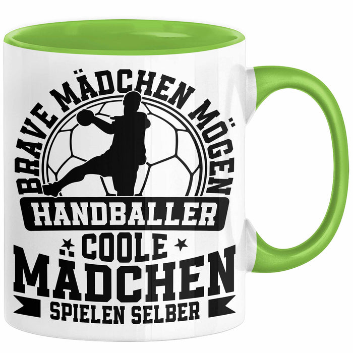Mädchen Handball-Spielerin Tasse Geschenk Spruch Echte Mädchen Spielen Handball Geschenkidee Frauen Brave Mädchen Mögen Handballer Grün Trendation