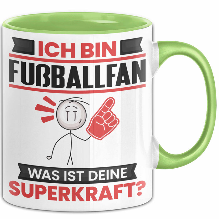 Fußballfan Tasse Geschenk für Fußballfan Geburtstag Lustiger Spruch Kaffee-Becher Was Ist Deine Superkraft Grün Trendation