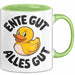 Gelbe Ente Tasse Geschenk Lustige Geschenkidee Spruch Ente gut alles gut Grün Trendation