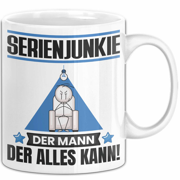 Serienjunkie Tasse Geschenk für Serienjunkie Der Mann Der Alles Kann Geschenkidee zum Geburtstag Weiß Trendation