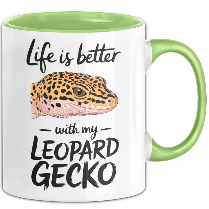 Reptil Leopardgecko Echse Tasse Geschenk Lustige Geschenkidee Spruch Das Leben Ist Besser Mit Meinem Leopardgecko Grün Trendation