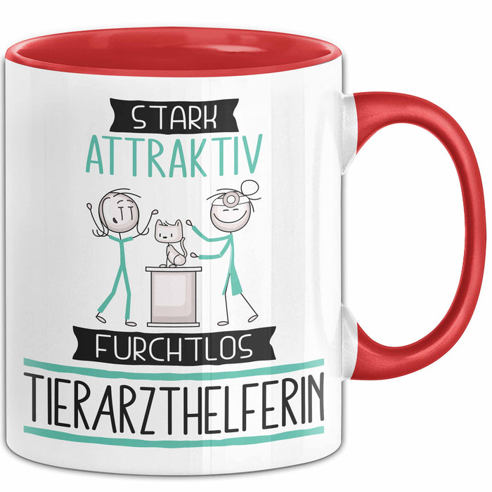 Tierarzthelferin Tasse Geschenk Becher Stark Attraktiv Furchtlos Tierarzthelferin Lustige Geschenkidee Rot Trendation