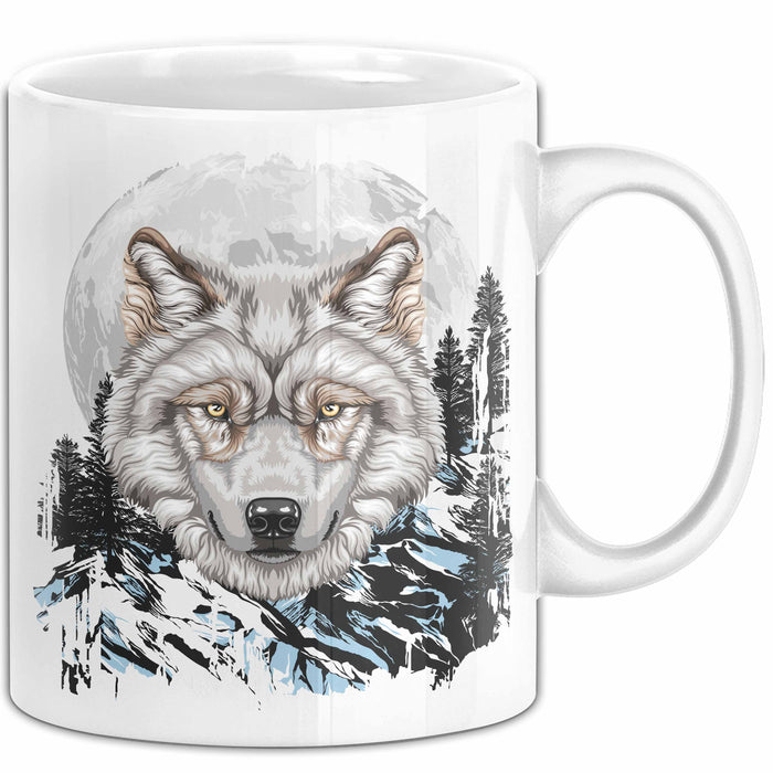 Wolf Tasse Geschenk Abstrakt Wölfe Mondlandschaft Geschenkidee Weiß Trendation