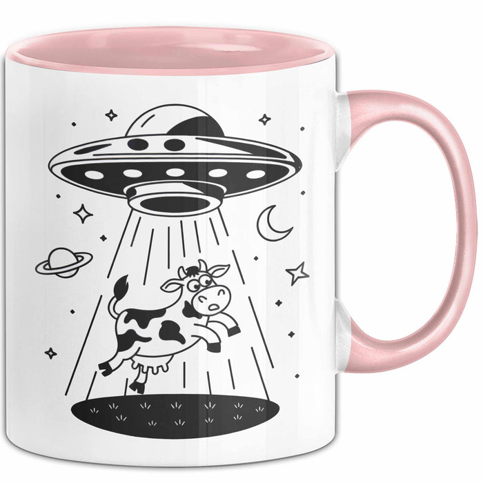Sci-Fi Nerd Tasse Geschenkidee UFO entführt Kuh Weltraum Fan Geschenkidee Lustig Rosa Trendation