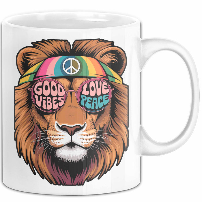 Hippie Löwe Tasse Geschenk Lustige Geschenkidee Spruch Weiß Trendation