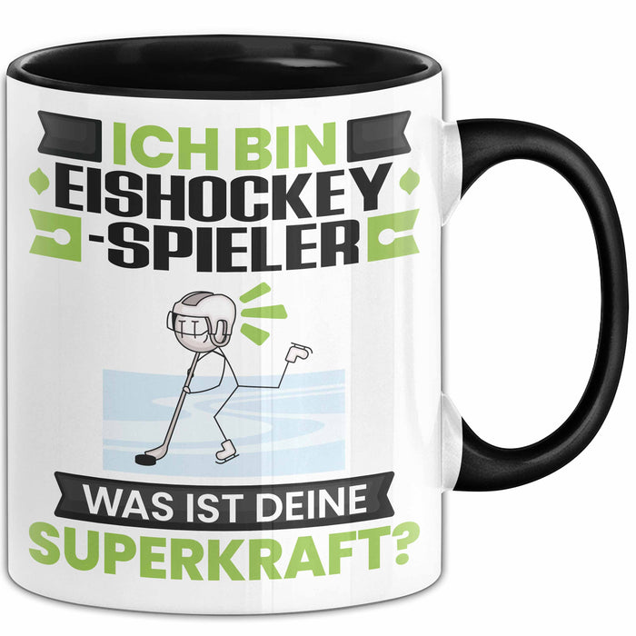 Eishockeyspieler Tasse Geschenk für Eishockeyspieler Geburtstag Lustiger Spruch Kaffee-Becher Was Ist Deine Superkraft Schwarz Trendation