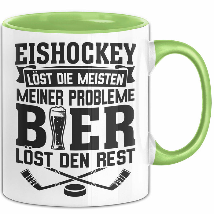 Eishockey Tasse Löst Die Meisten Meiner Probleme Bier Löst Den Rest Becher Geschenkidee Grün Trendation