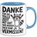 Büro Arbeit Kollege Tasse Becher Geschenk Lustige Geschenkidee Spruch Danke Für Die Tolle Zeit Mit Dir Wir Werden Dich Sehr Vermissen Blau Trendation