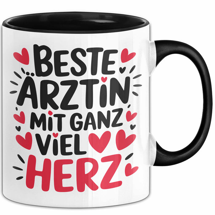 Aerztin Tasse Geschenk Beste Aerztin Mit Ganz Viel Herz Geschenkidee Beruf Schwarz Trendation