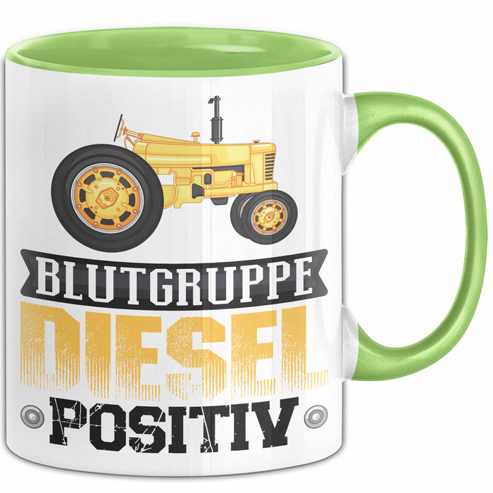 Auto Tasse Geschenk Blutgruppe Positiv Traktor Spruch Geschenkidee bagger Grün Trendation