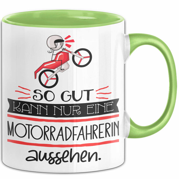 Motorradfahrerin Geschenk Tasse So Gut Kann Nur Eine Motorradfahrerin Aussehen Geschenkidee Geburtstag Weihnachten Lustig Grün Trendation