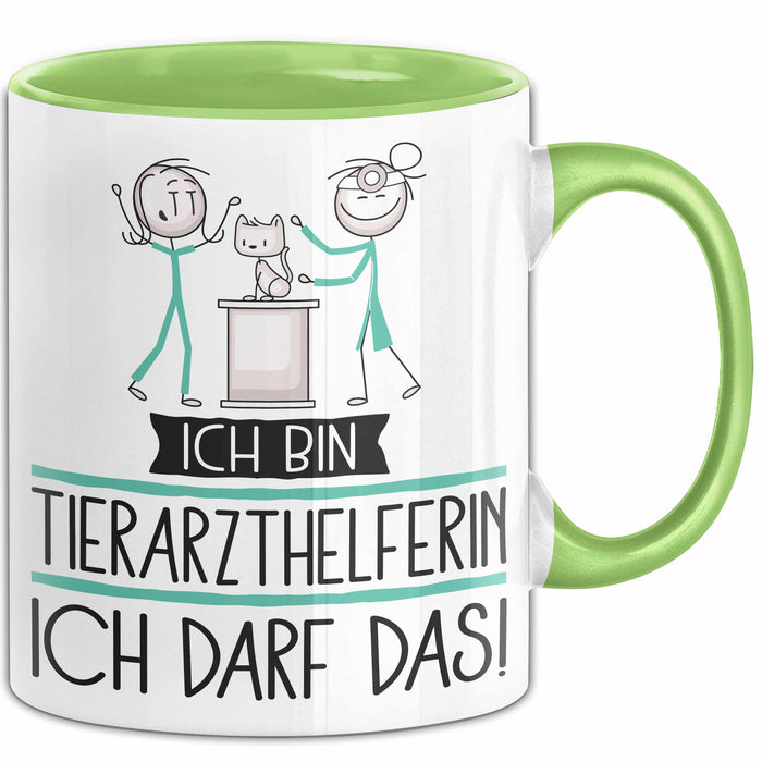 Geschenk für Tierarzthelferin Tasse Lustige Geschenkidee Geburtstag Ich Bin Tierarzthelferin Ich Darf Das Grün Trendation