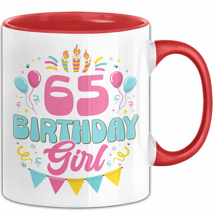 65. Geburtstag Tasse Frauen Mädchen Geschenkidee Lustig 65 Birthday Girl Lustiger Spruch Mutter Mama Oma Rot Trendation