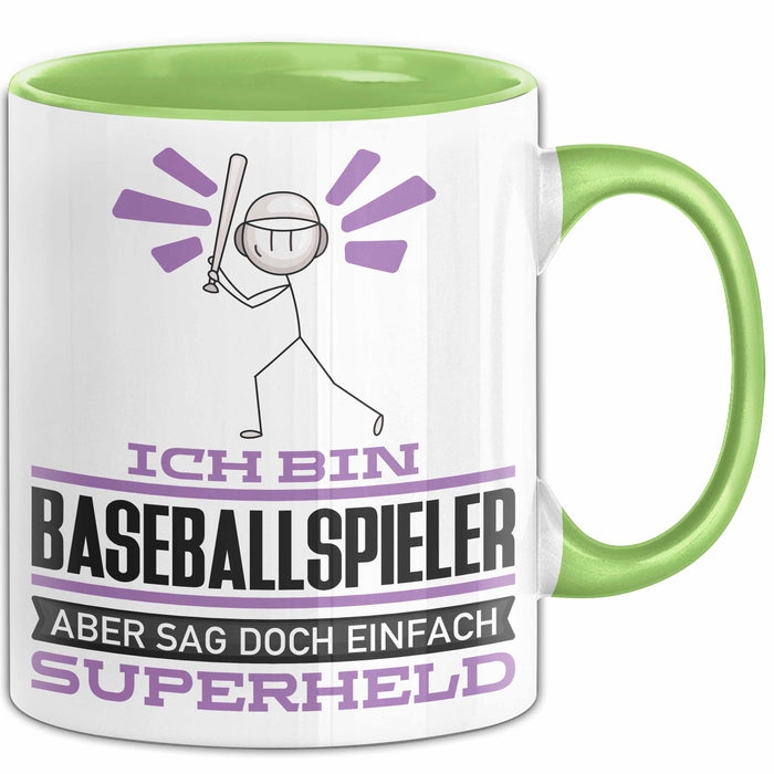 Baseballspieler Geschenk Tasse Ich Bin Baseballspieler Aber Sag Doch Einfach Superheld Lustige Geschenkdiee für Baseballspieler Kaffee-Becher Grün Trendation