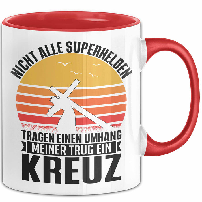 Christen Tasse Geschenk Christlich Glauben Kirche Geschenkidee Für Jesus-Fans Superhelden Meiner Trug Ein Kreuz Rot Trendation