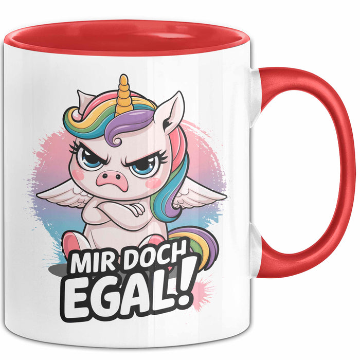 Sarkastisches Einhorn Tasse Geschenk Lustige Geschenkidee Spruch Mir Doch Egal Rot Trendation
