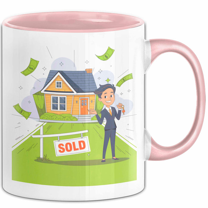Immobilienmakler Tasse Geschenk Lustige Geschenkidee Spruch Für Haus Verkäufer Rosa Trendation
