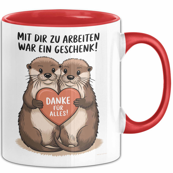 Büroarbeit Kollege Abschied Tasse Geschenk Lustige Geschenkidee Spruch Mit Dir Zu Arbeiten War Ein Geschenk Danke Für Alles Rot Trendation