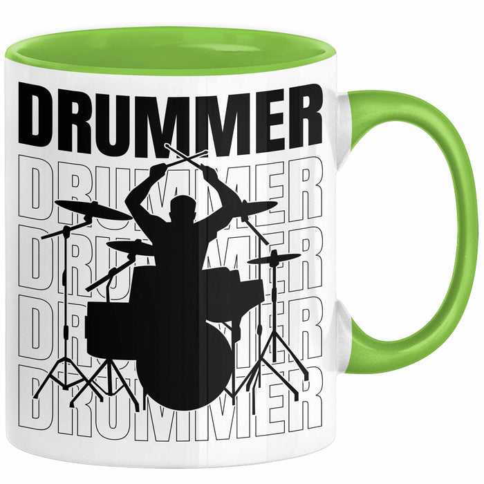 Drummer Schlagzeug-Spieler Geschenk Tasse Geschenkidee Kaffee-Becher Schlagzeuger Grün Trendation
