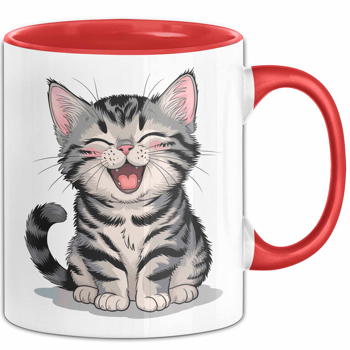 Katzen Tierliebhaber Tasse Geschenk Lustige Geschenkidee Spruch Rot Trendation