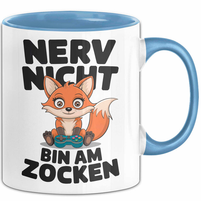Fuchs Tierliebhaber Tasse Geschenk Lustige Geschenkidee Spruch Nerv Nicht Bin Am Zocken Blau Trendation