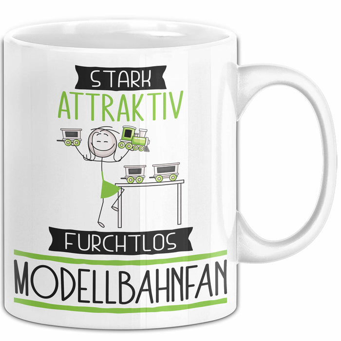 Modellbahnfan Tasse Geschenk Becher Stark Attraktiv Furchtlos Modellbahnfan Lustige Geschenkidee Weiß Trendation