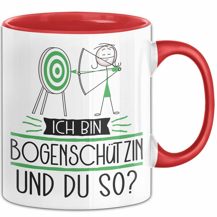 Bogenschützin Tasse Geschenk Ich Bin Bogenschützin Und Du So Geschenkidee Lustiger Spruch Becher Rot Trendation