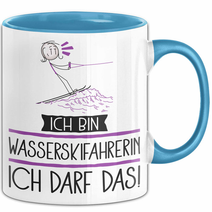Geschenk für Wasserskifahrerin Tasse Lustige Geschenkidee Geburtstag Ich Bin Wasserskifahrerin Ich Darf Das Blau Trendation