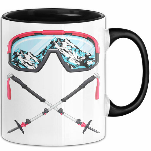 Ski Tasse Geschenk Grafik Skibrille Skistöcker Becher Schwarz Trendation