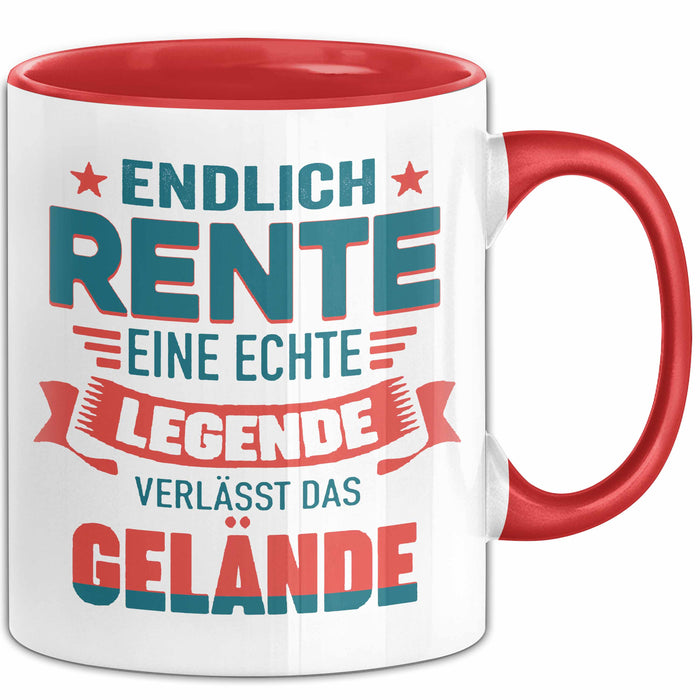 Rentner Pensionär Sarkasmus Tasse Geschenk Lustige Geschenkidee Spruch Endlich Rente Eine Echte Legende Verlässt Das Gelände Rot Trendation