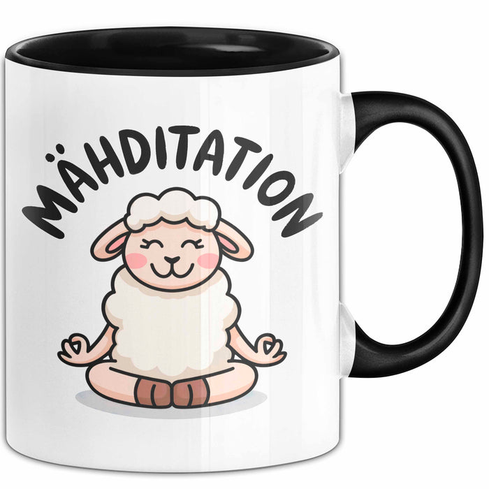 Schaf Tier Bauer Tasse Becher Geschenk Lustige Geschenkidee Spruch Mahditation Trendation