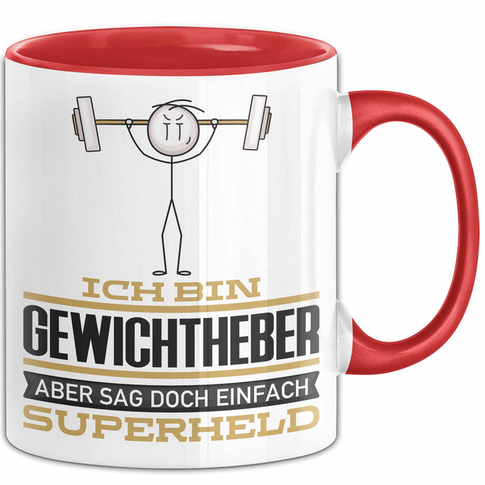 Gewichtheber Geschenk Tasse Ich Bin Gewichtheber Aber Sag Doch Einfach Superheld Lustige Geschenkdiee für Gewichtheber Kaffee-Becher Rot Trendation