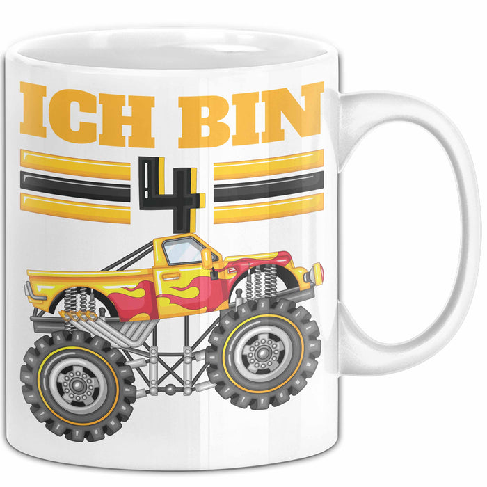 4. Geburtstag Geschenk Tasse Becher Jungs Trucks Geburtstagsgeschenk Ich Bin 4 Weiß Trendation