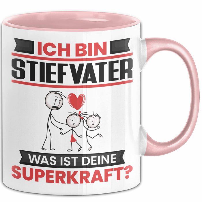 Stiefvater Tasse Geschenk für Stiefvater Geburtstag Lustiger Spruch Kaffee-Becher Was Ist Deine Superkraft Rosa Trendation