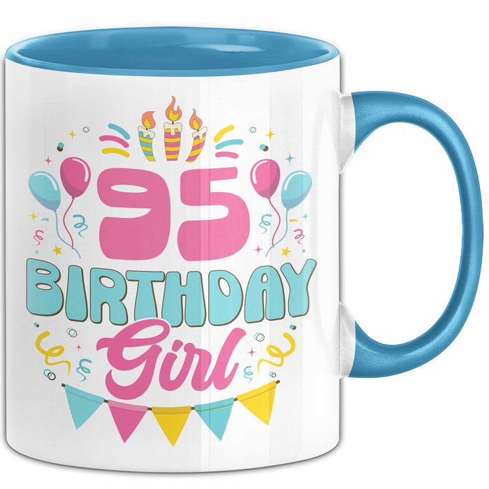 95. Geburtstag Tasse Frauen Mädchen Geschenkidee Lustig 95 Birthday Girl Lustiger Spruch Mutter Mama Oma Blau Trendation