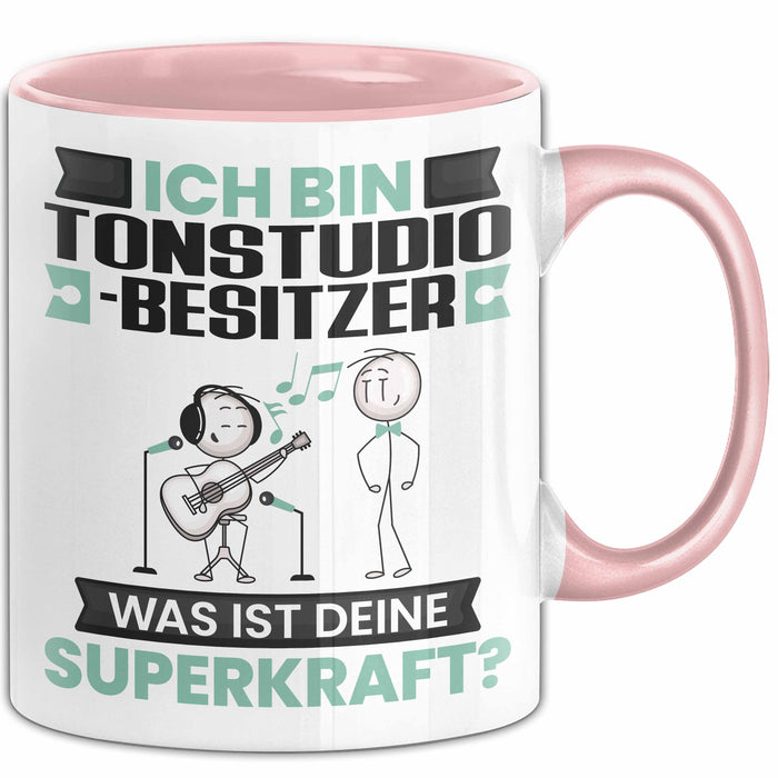 Tonstudio-Besitzer Tasse Geschenk für Tonstudio-Besitzer Geburtstag Lustiger Spruch Kaffee-Becher Was Ist Deine Superkraft Rosa Trendation
