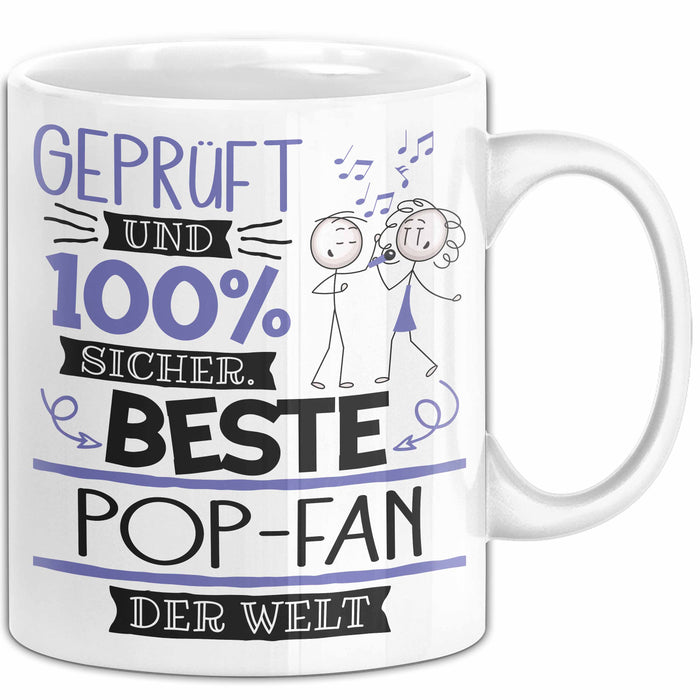 Beste Pop-Fan Der Welt Tasse Geschenk für Eine Pop-Fan Geprüft Und Sicher Geschenkidee Geburtstag Weihnachten Weiß Trendation
