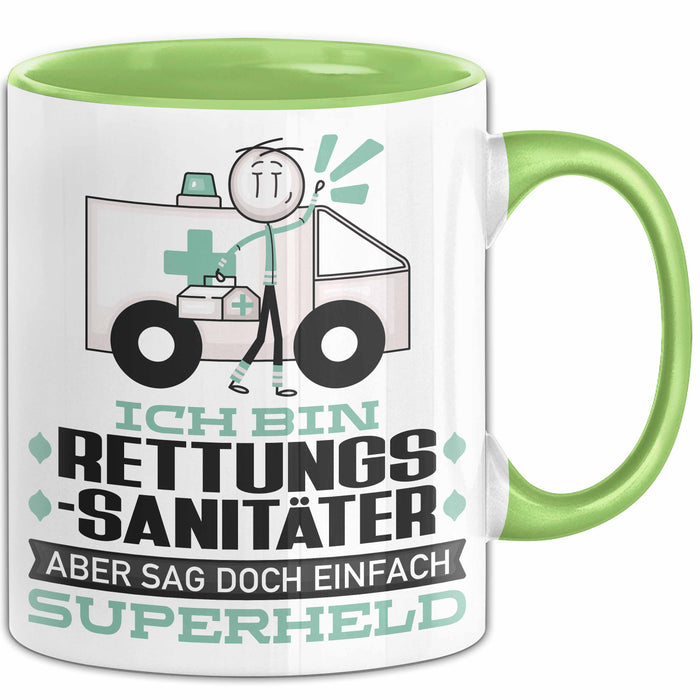 Rettungssanitäter Geschenk Tasse Ich Bin Rettungssanitäter Aber Sag Doch Einfach Superheld Lustige Geschenkdiee für Rettungssanitäter Kaffee-Becher Grün Trendation