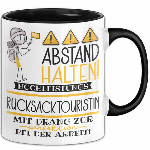 Rucksacktouristin Tasse Geschenk Lustig Abstand Halten Hochleistungs-Rucksacktouristin Mit Drang Zur Perfektion Bei Der Arbeit Trendation
