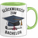Schüler Abschluss Tasse Geschenk Lustige Geschenkidee Spruch Glückwunsch Zum Bachelor Grün Trendation