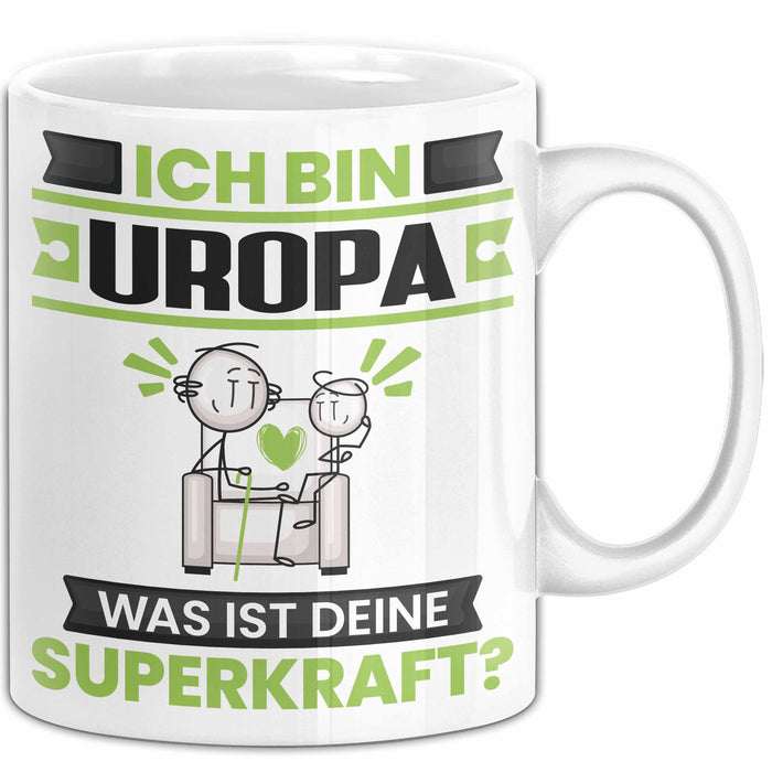 Uropa Tasse Geschenk für Uropa Geburtstag Lustiger Spruch Kaffee-Becher Was Ist Deine Superkraft Weiß Trendation