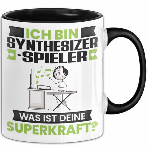 Synthesizer-Spieler Tasse Geschenk für Synthesizer-Spieler Geburtstag Lustiger Spruch Kaffee-Becher Was Ist Deine Superkraft Schwarz Trendation