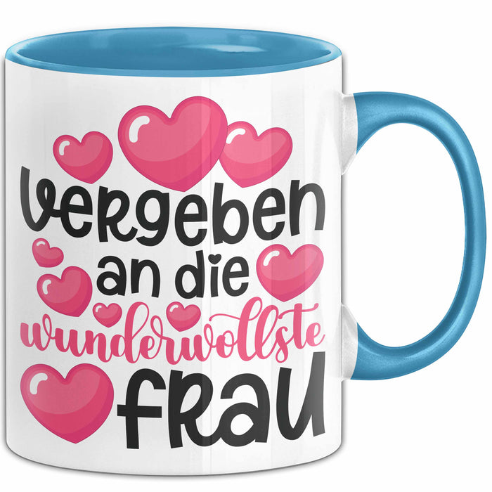 Valentinstag Tasse "Vergeben an die wundervollste Frau" Geschenkidee Blau Trendation