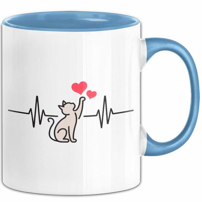 Katzen Tierliebhaber Herzschlag Tasse Geschenk Lustige Geschenkidee Spruch Blau Trendation