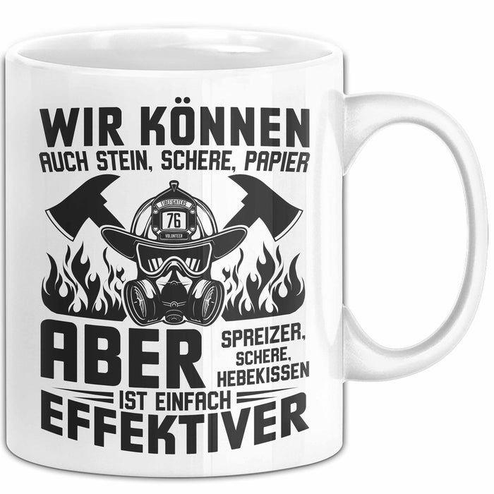 Feuerwehrmann Tasse Geschenk Wir Können Auch Stein Schere Papier Aber Spreizer Ist Effektiver Feuerwehr Geschenkidee Weiß Trendation