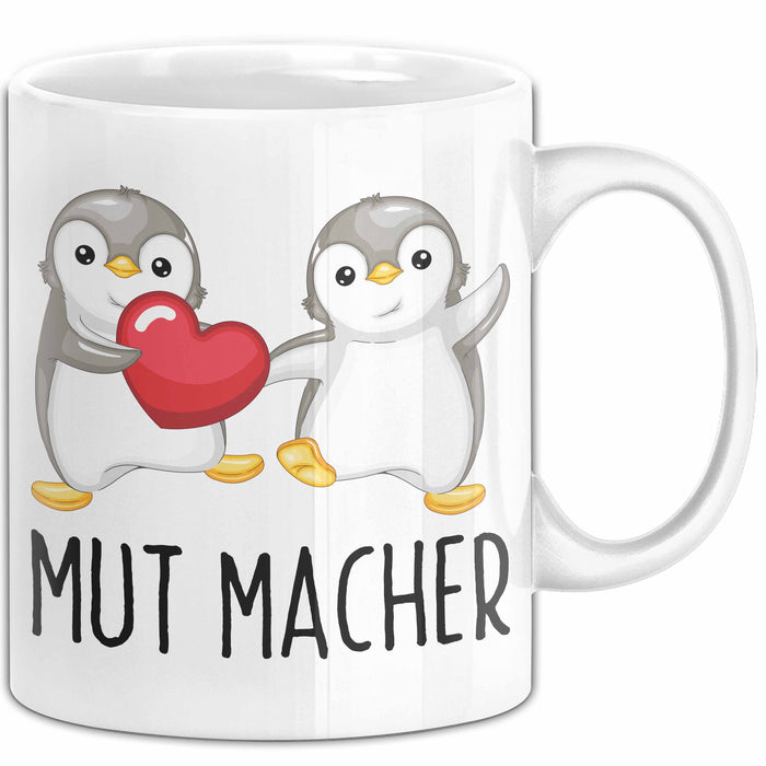 Lustige Tasse Geschenk Zwei Pinguine Mit Herz Witziger Becher Mut Weiß Trendation