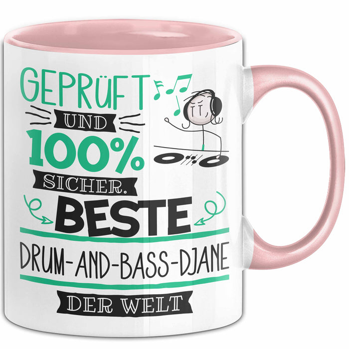 Beste Drum-and-Bass-DJane Der Welt Tasse Geschenk für Eine Drum-and-Bass-DJane Geprüft Und Sicher Geschenkidee Geburtstag Weihnachten Rosa Trendation