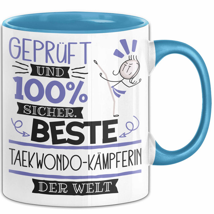 Beste Taekwondo-Kämpferin Der Welt Tasse Geschenk für Eine Taekwondo-Kämpferin Geprüft Und Sicher Geschenkidee Geburtstag Weihnachten Blau Trendation