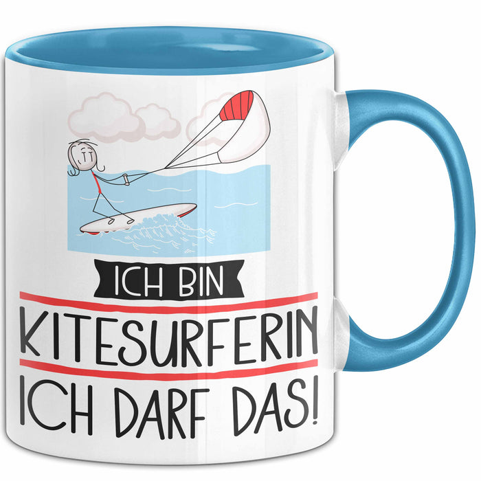 Geschenk für Kitesurferin Tasse Lustige Geschenkidee Geburtstag Ich Bin Kitesurferin Ich Darf Das Blau Trendation