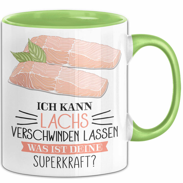 Lachs-Liebhaber Tasse Geschenk Ich Kann Lachs Verschwinden Lassen Was Ist Deine Superkraft Becher Geschenkidee Lachs Kaffee-Becher Grün Trendation